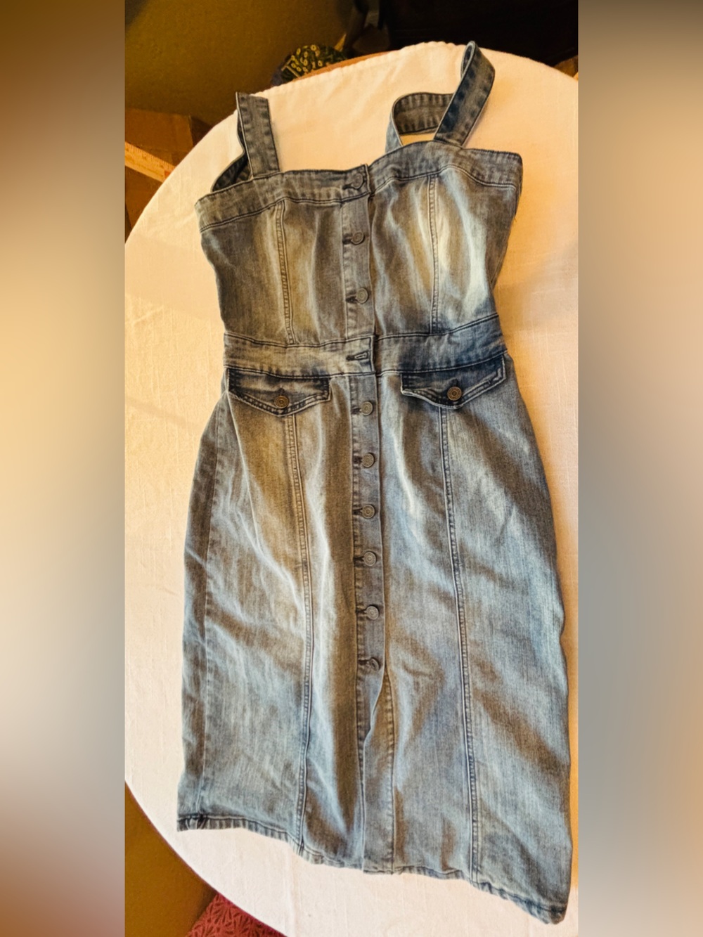 Indigo Robe Denim Button-Front Midi Dress with Straps - Blue Women’s Medium - Picture 5 of 10